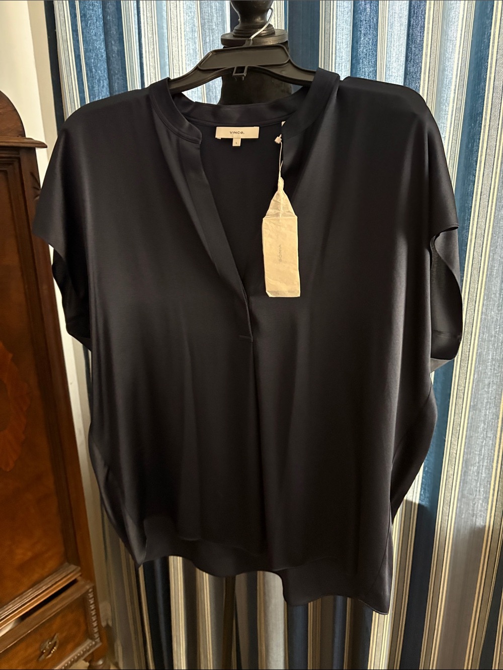 Vince Black Short-Sleeve V-Neck Top
